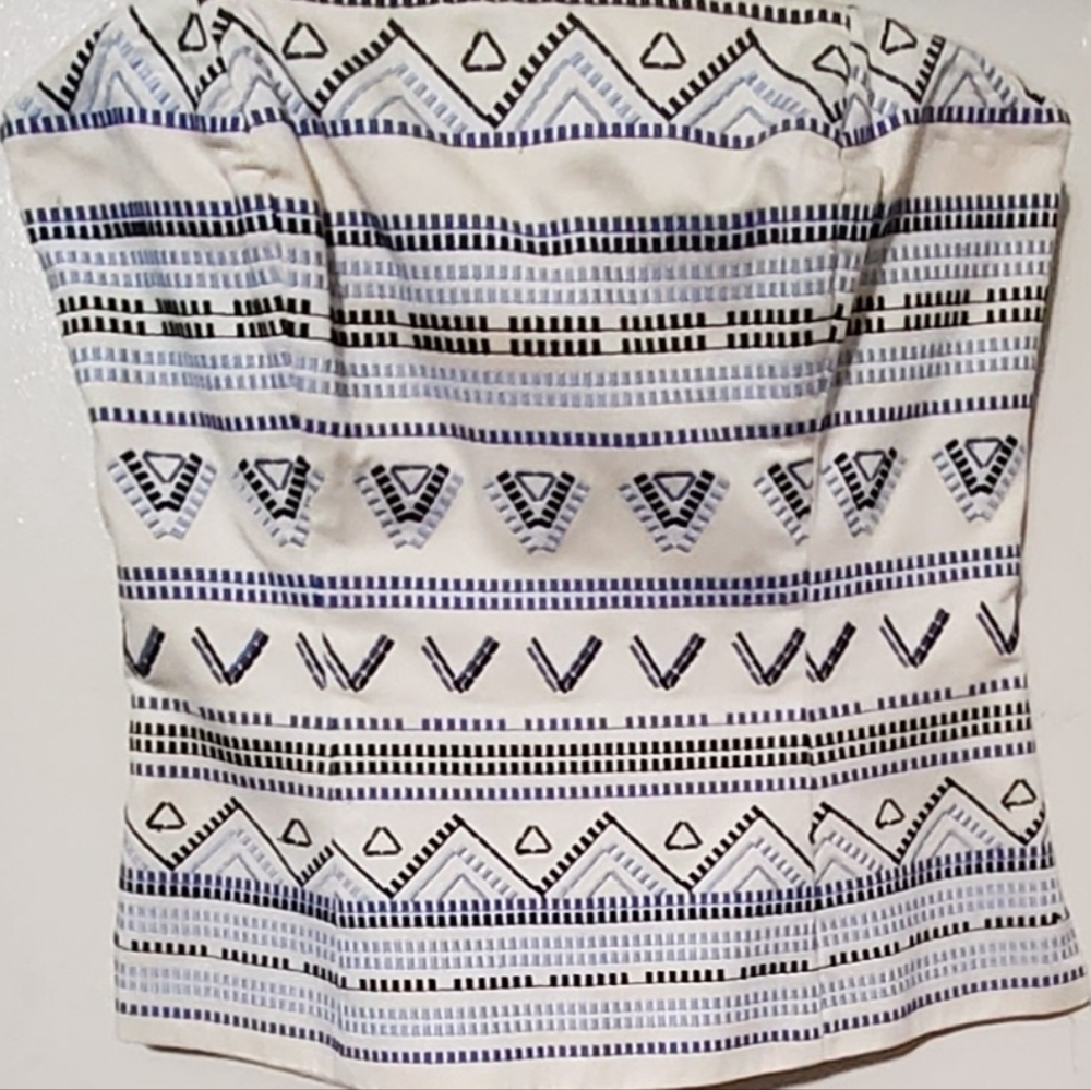 White House Black Market Black and White Patterned Bustier Top, Size 0.